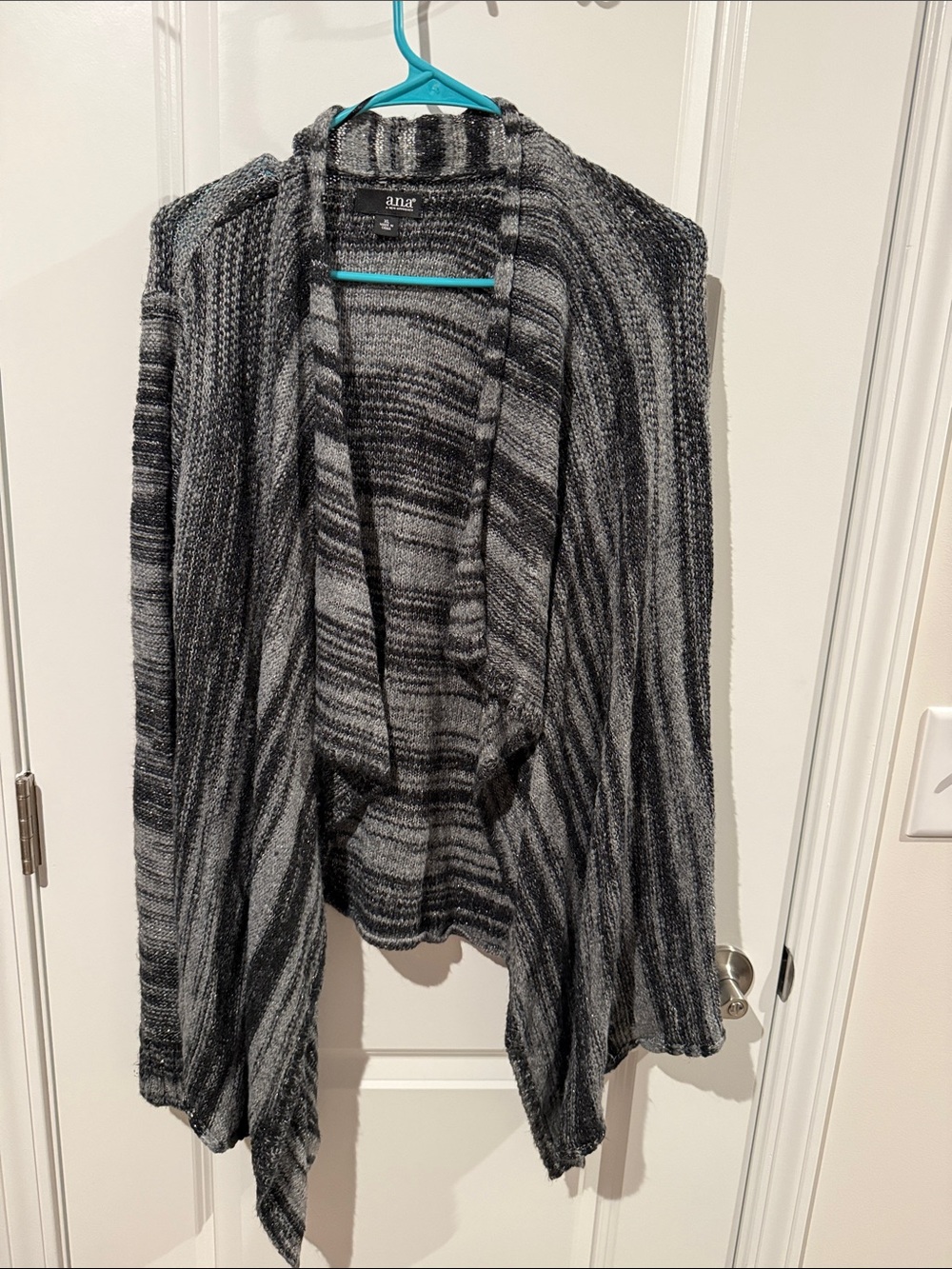 a.n.a Black and Gray Open-Front Striped Cardigan